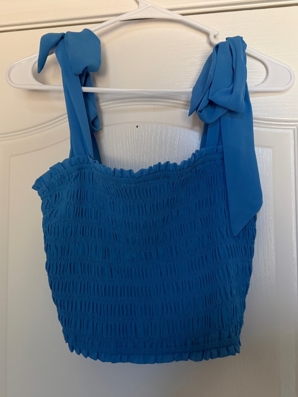 Altar'd State Bright Blue Shirred Tie-Shoulder Crop Top